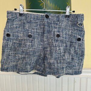 Adam Lippes Blue Tweed High-Waist Shorts  With Button Details & Pockets 4